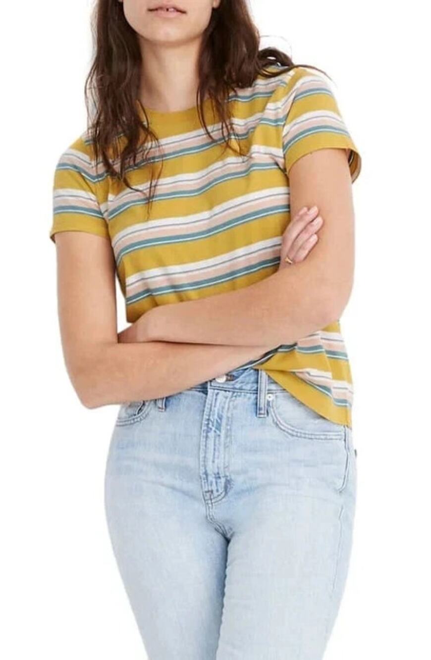 Madewell Women's Nassau Stripe Yellow Northside Vintage Tee Top Size S NWT
